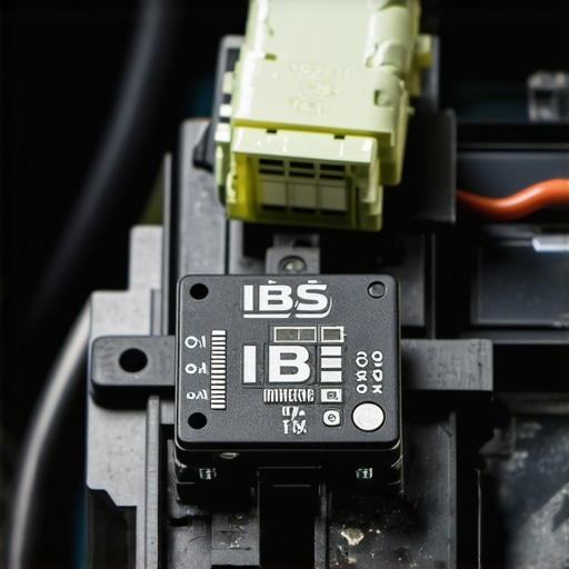 Close up of an Intelligent Battery Sensor on a vehicle battery terminal for electronic charging system control.