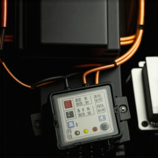 Close-up of an Intelligent Battery Sensor on a car battery terminal for electrical diagnostics.