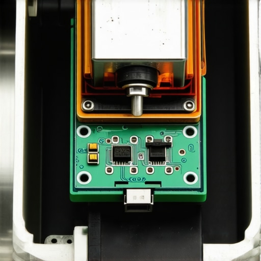 Close up of a mass air flow sensor filament and humidity circuitry for engine diagnostics.