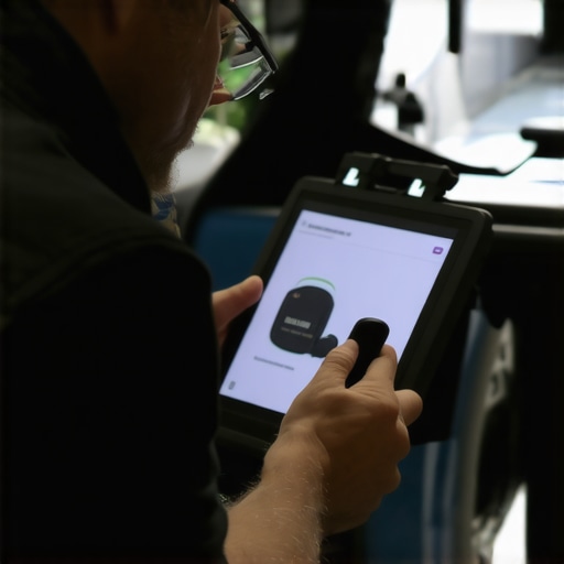 Technician calibrating the electric power steering system using a digital scan tool.