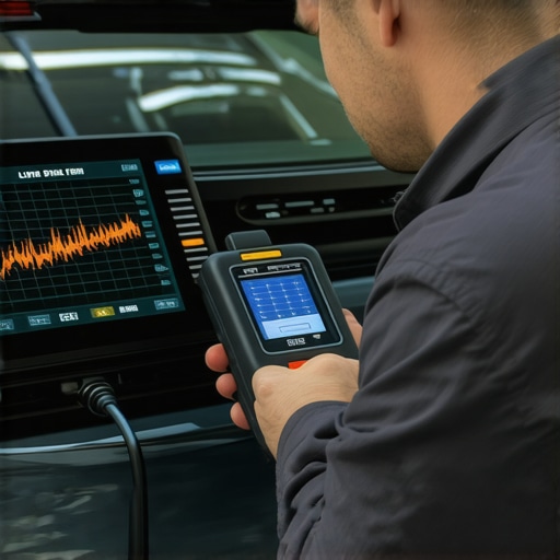 OBD-II scanner displaying fuel trim percentages on screen during a vehicle diagnostic test