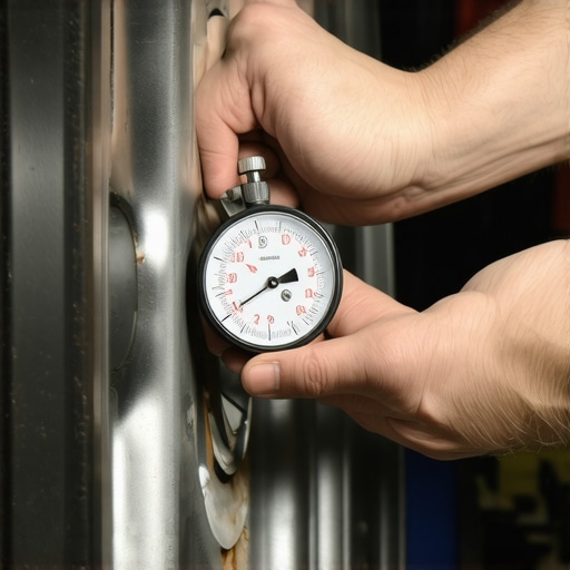 Mechanic measuring wheel hub runout with a dial indicator to fix vibrations.