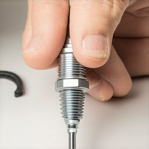 A technician using a metal feeler gauge to accurately check the gap of a spark plug for engine optimization.