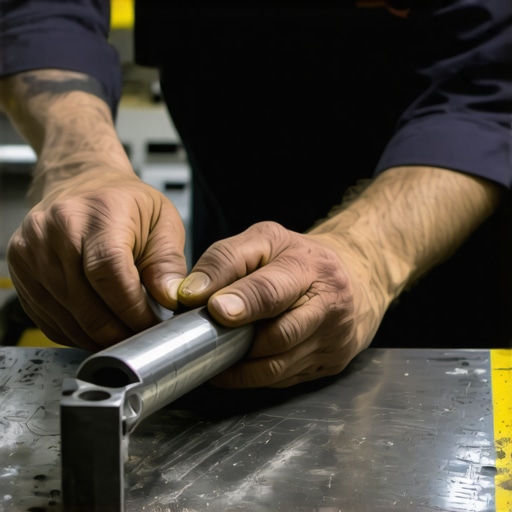 A mechanic uses a machinist straightedge to measure the flatness of an exhaust manifold during an advanced auto repair diagnostic.