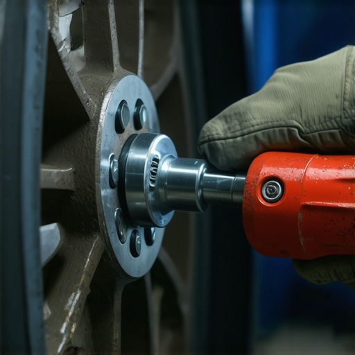 A mechanic using a torque wrench to properly secure a CV axle nut on a vehicle hub assembly.