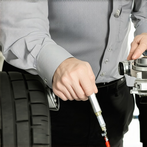 Mechanic testing brake fluid quality for moisture and contaminants in a car reservoir.