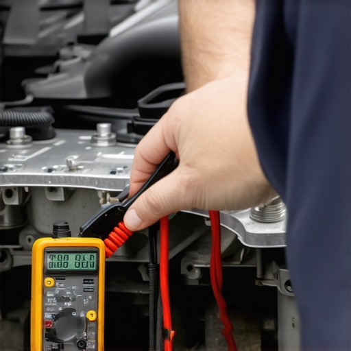 Professional Engine Sensor Diagnostic Mechanic testing engine sensors with a multimeter to diagnose a rough idle.