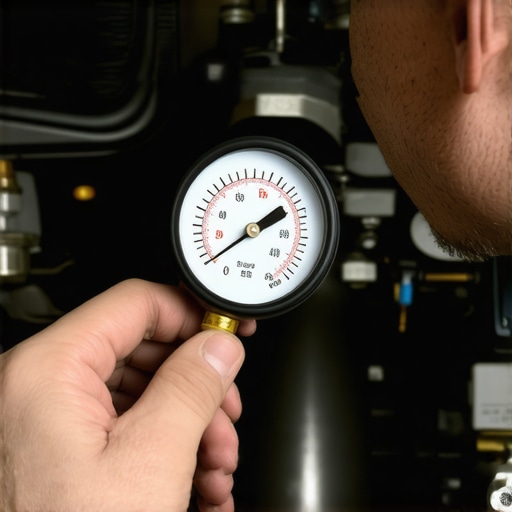 Professional Fuel Pressure Testing Mechanic checking fuel pressure with a diagnostic gauge on a modern engine.