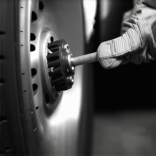 A mechanic cleaning a wheel hub to prevent brake rotor runout and pulsation.