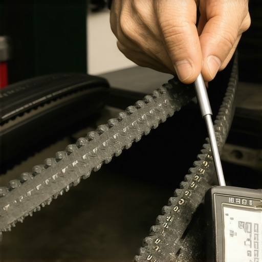 Close-up of EPDM serpentine belt wear inspection