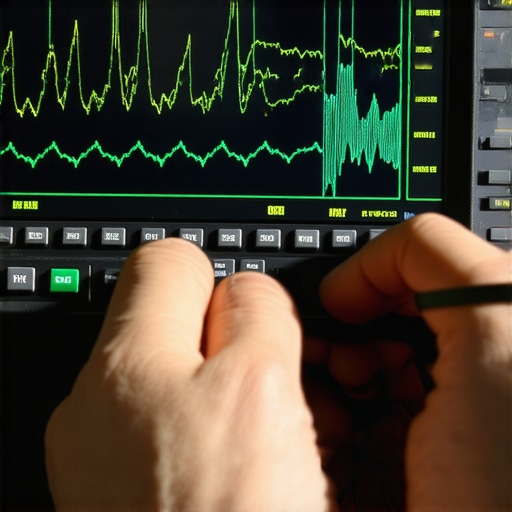A technician using an oscilloscope to diagnose complex automotive electrical signals and sensor pulses.