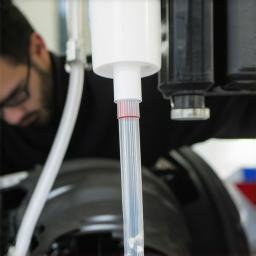 A mechanic uses a pressure bleeder on a master cylinder to flush old brake fluid without damaging internal seals.