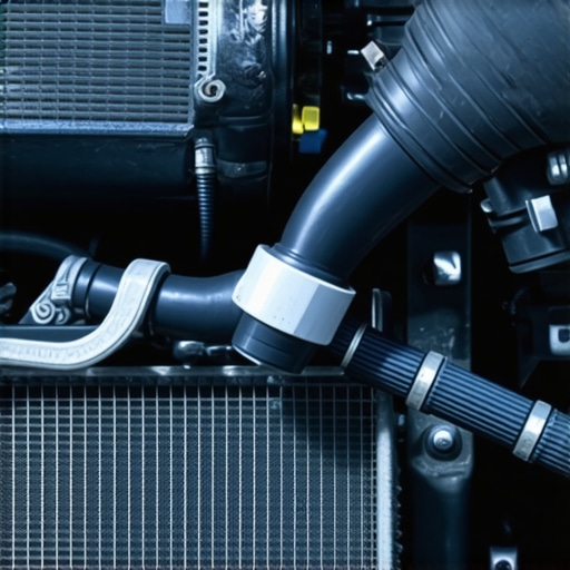 A mechanic using a vacuum tool to remove air from a car cooling system.