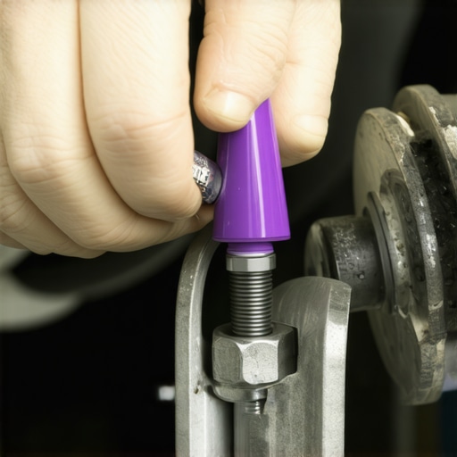Close up of a mechanic lubricating brake caliper guide pins with specialty grease