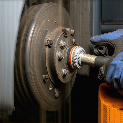 Mechanic cleaning rust off a wheel hub to prevent brake runout
