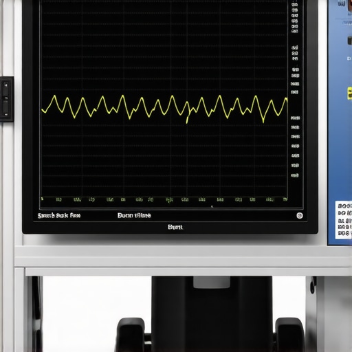 A digital oscilloscope showing a detailed ignition spark waveform used for diagnosing engine misfires.