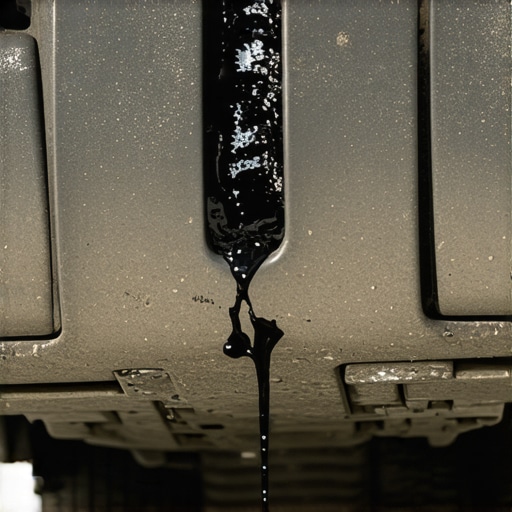Failed hydraulic transmission mount with visible fluid leak and cracked rubber.
