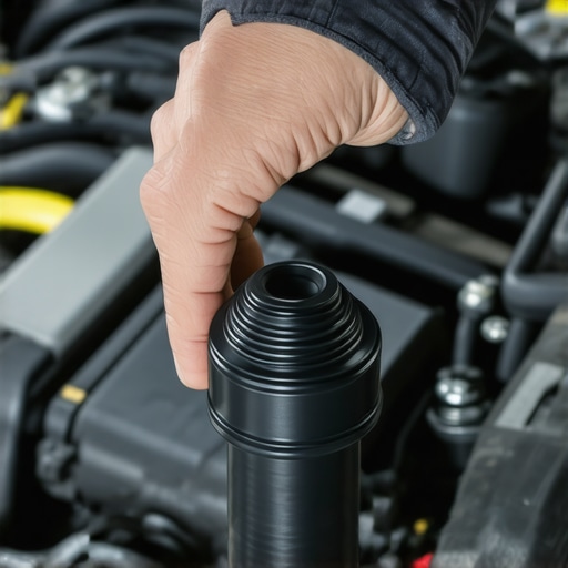 A mechanic checking a PCV valve which can cause sulfur odors if failing.