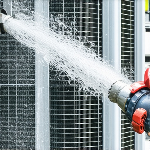 Mechanic testing car air conditioning condenser airflow with water spray