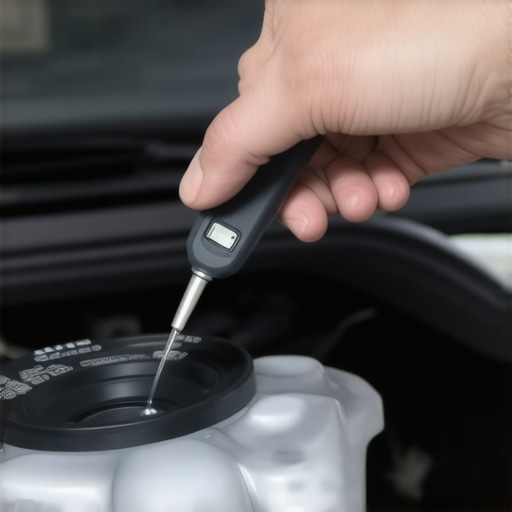 Technician checking brake fluid quality to prevent hydraulic brake fade and spongy pedal