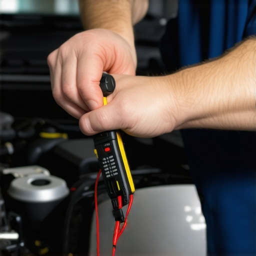 A technician using a multimeter to diagnose automotive electrical issues