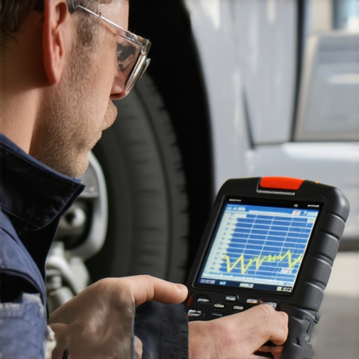 Mechanic measuring exhaust backpressure on a vehicle to diagnose high-speed engine power loss