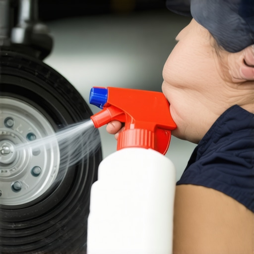 Mechanic spraying water on a serpentine belt to diagnose a squealing noise