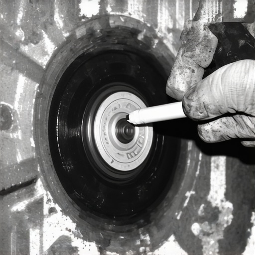 A mechanic drawing a white line on a harmonic balancer to check for internal rubber separation.