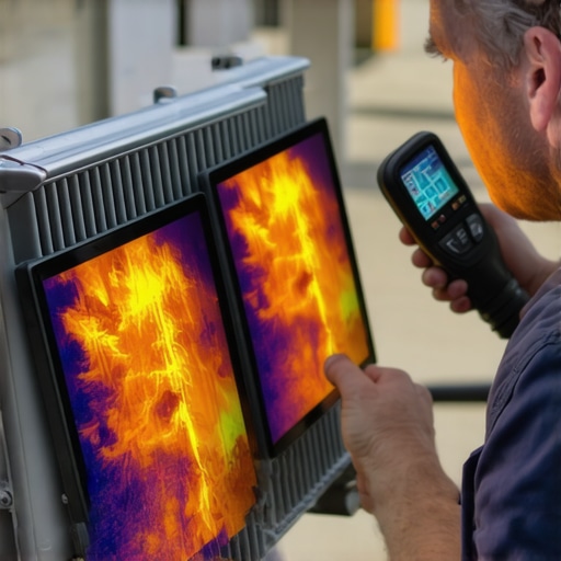 Technician using a thermal camera to diagnose engine cooling issues