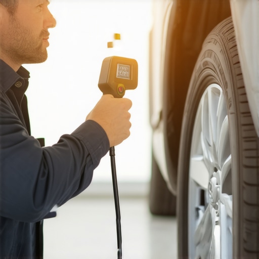 Measuring shock absorber temperature using an infrared thermometer to detect internal fluid bypass.