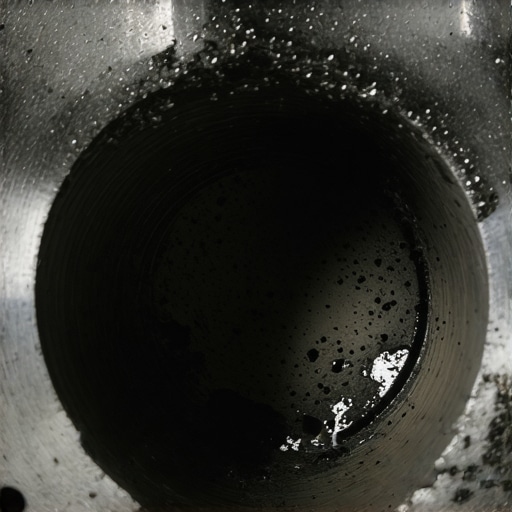 Close-up of a car's throttle body with heavy carbon deposits on the butterfly valve causing rough idle.
