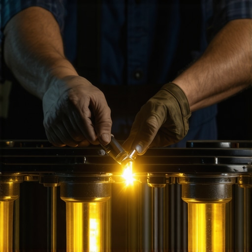 Mechanic using a specialized tool to find hidden cracks in a vehicle's exhaust manifold
