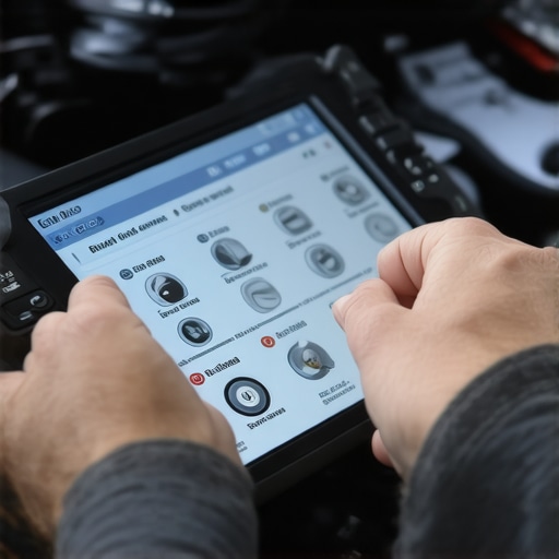 Using Digital Tools for Modern Brake Service Digital scanner displaying brake system calibration menu in a repair shop