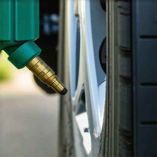Nitrogen tire inflation process in a professional garage.