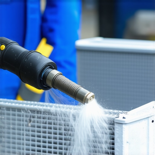 Automotive technician using a vacuum tool on a car radiator to eliminate air locks.