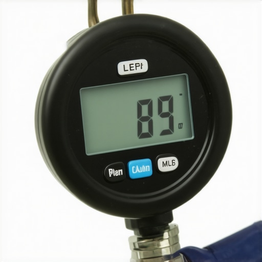 Digital manometer measuring crankcase vacuum through a dipstick tube.