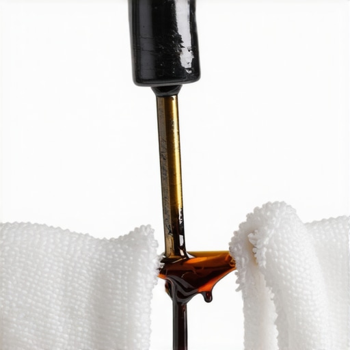 A mechanic inspecting black burnt transmission fluid on a dipstick compared to a clean rag