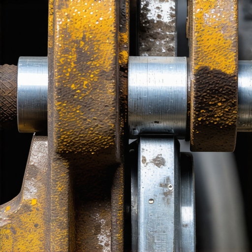 Close up of rust buildup under a brake pad clip