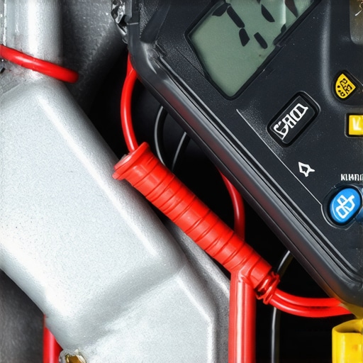 Professional mechanic performing a voltage drop test on battery terminals using a multimeter.