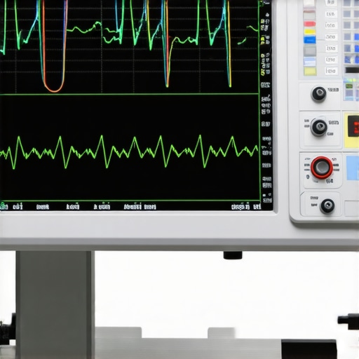An automotive oscilloscope showing raw electrical signals from an engine sensor