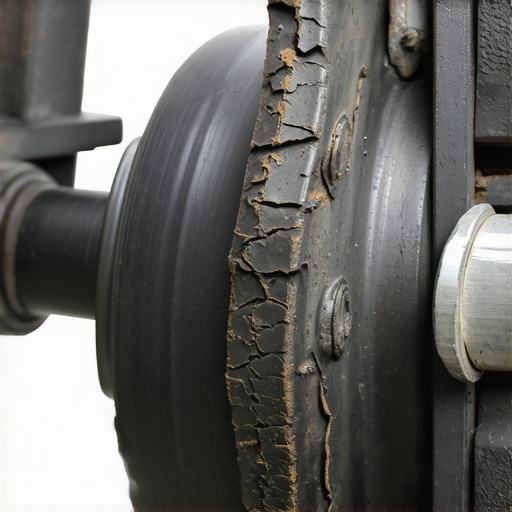 Close-up of a damaged rubber bushing in a car suspension system