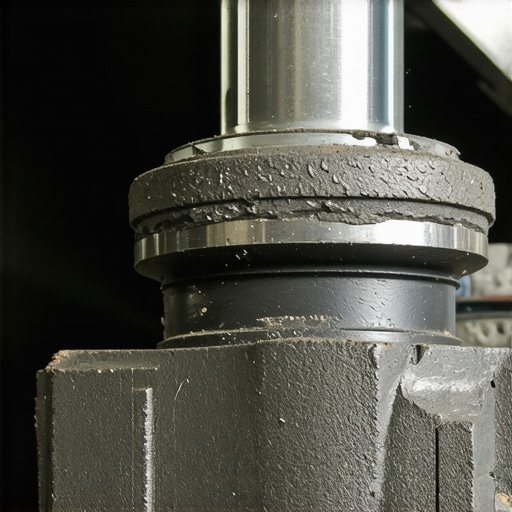 A close-up view of a damaged car ball joint showing a ruptured rubber seal and grease leakage.