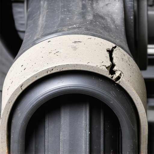 Close-up of a damaged and dry-rotted control arm bushing showing signs of failure.