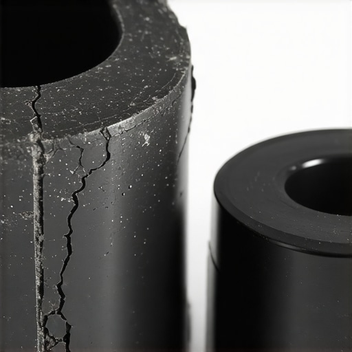 Worn steering rack bushings vs new Close-up of degraded rubber steering rack bushing and new replacement part